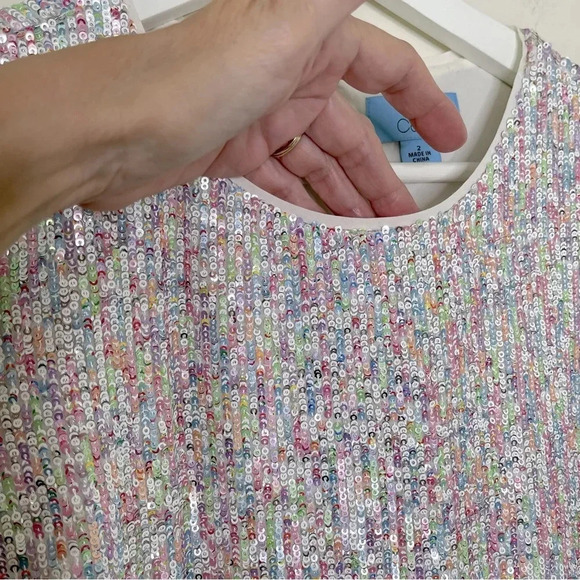CeCe Allover Sequin Short Sleeve Top - Picture 4 of 10